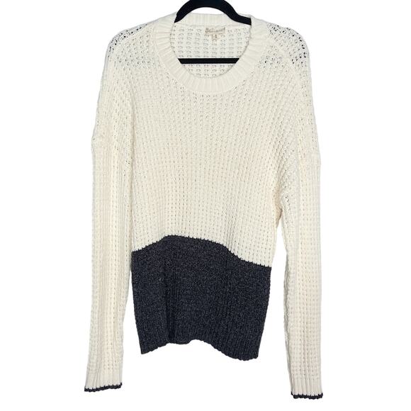 New Hem & Thread Large Cream Gray Chenille Colorblock Textured Sweater Crew Neck - Picture 1 of 9